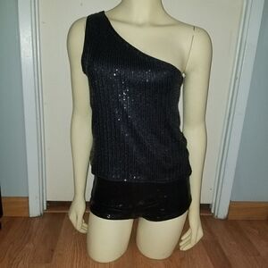 2 piece sequence black shorts and top in like new condition